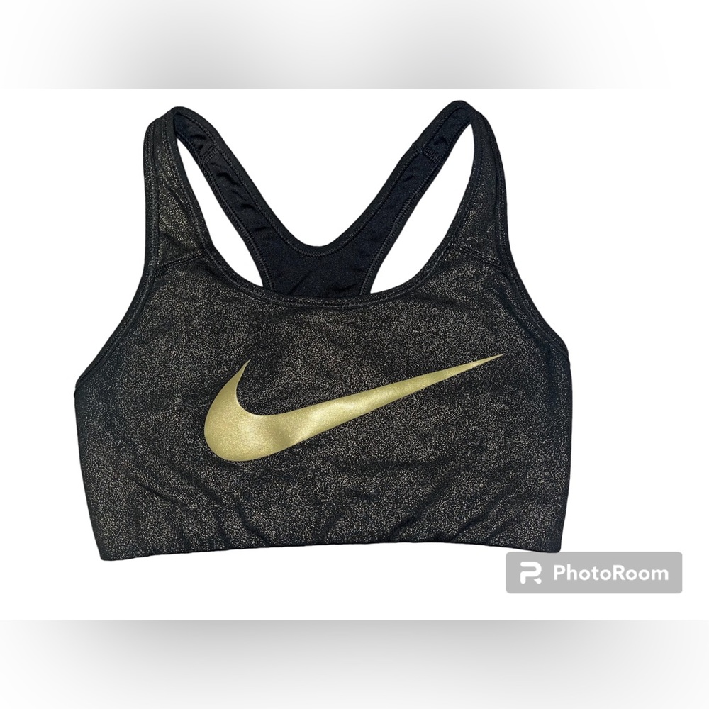 Nike DryFit Sports Bra - Black/Gold Shimmer - Size S